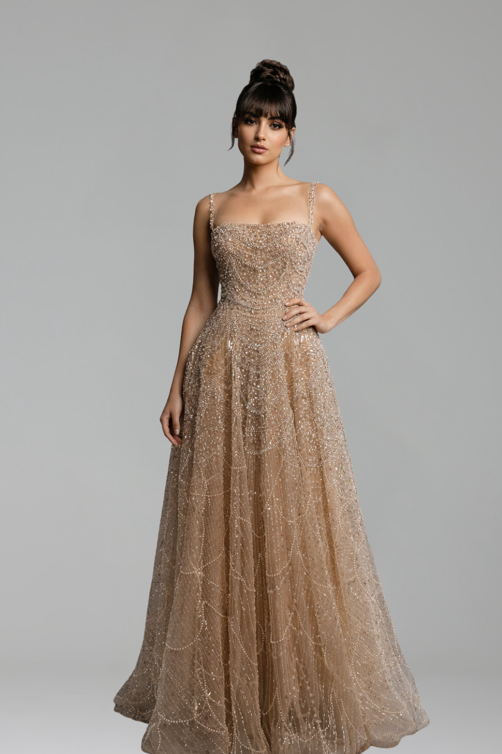 A-Line Beaded with Pearls and Crystals - LAROSABRIDE