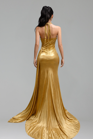 Embellished Halter Evening Gown