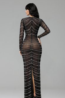 Sheer Crystal Embellished Long Sleeve Gown - LAROSABRIDE