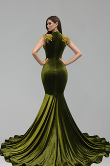 Embellished Velvet Mermaid Evening Gown - LAROSABRIDE