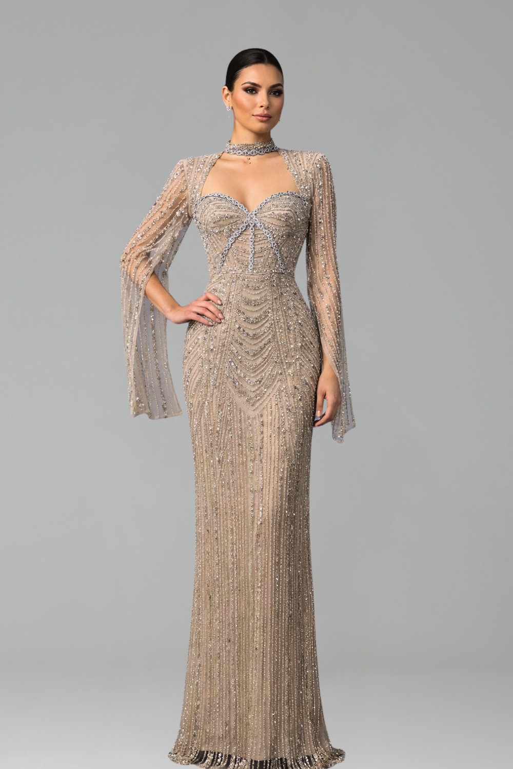 Beaded Mermaid Split Evening Dress - LAROSABRIDE