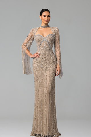 Beaded Mermaid Split Evening Dress - LAROSABRIDE