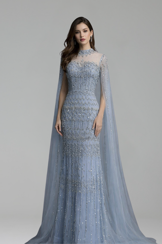 Beaded Evening Dress with Cape