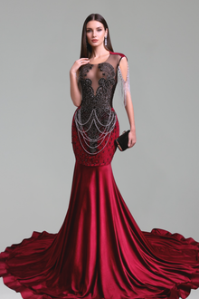 Asymmetric Beaded Fringe Mermaid Gown - LAROSABRIDE