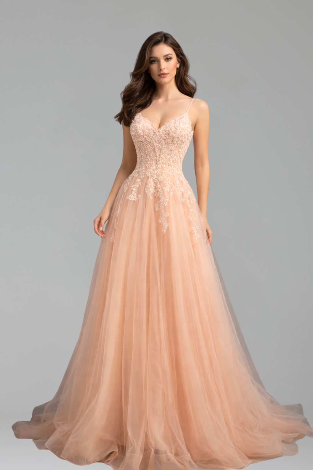 Straps Beaded A Line Prom Dresses - LAROSABRIDE