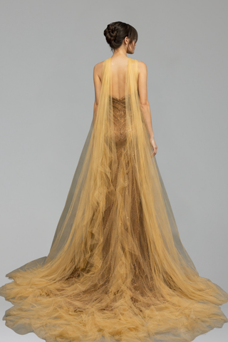 Gold Strapless Beaded Mermaid Dress - LAROSABRIDE