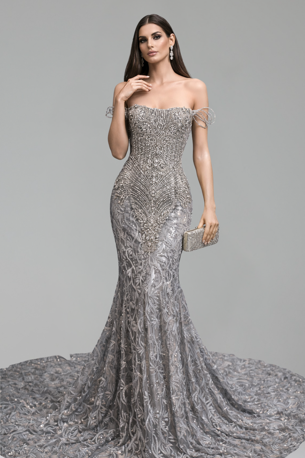 Strapless Embellished Cape Mermaid Gown - LAROSABRIDE