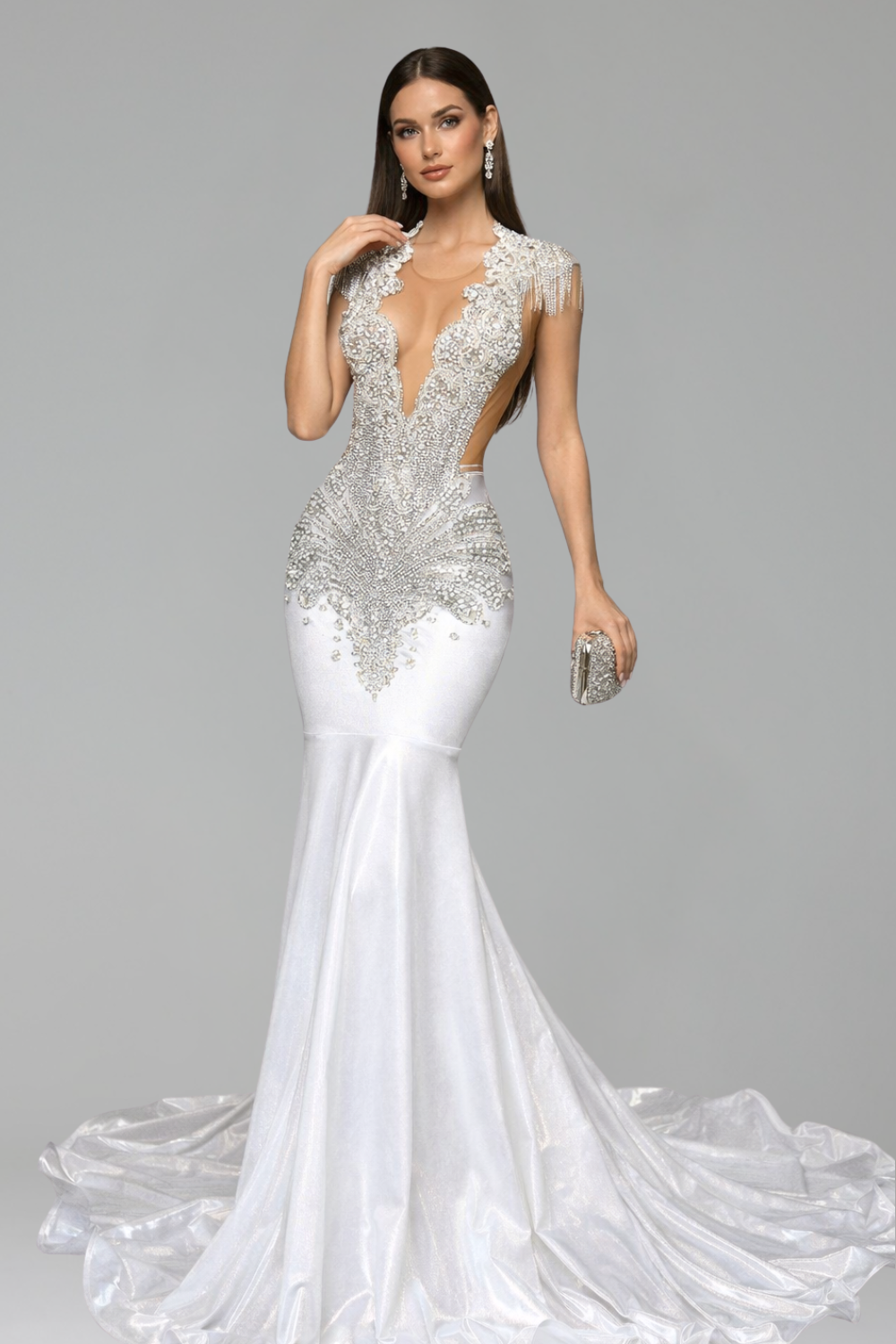 Illusion Beaded Mermaid Evening Gown - LAROSABRIDE