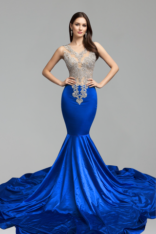 Illusion Lace Satin Mermaid Gown - LAROSABRIDE