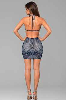 Crystal Cutout Halter Mini Dress - LAROSABRIDE