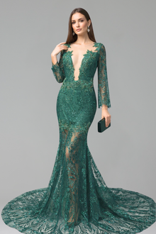 Illusion Lace Long Sleeve Gown - LAROSABRIDE