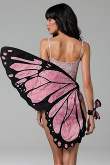 Butterfly Embellished Asymmetric Mini Dress - LAROSABRIDE