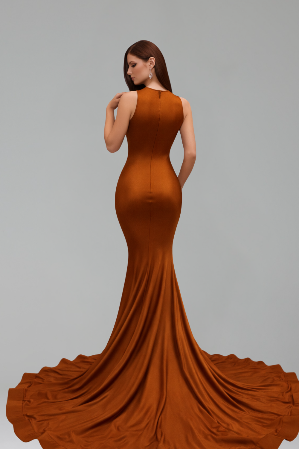 Illusion Appliqu� Mermaid Train Gown - LAROSABRIDE