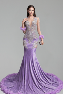 Sheer Embellished Long Sleeve Mermaid Gown - LAROSABRIDE
