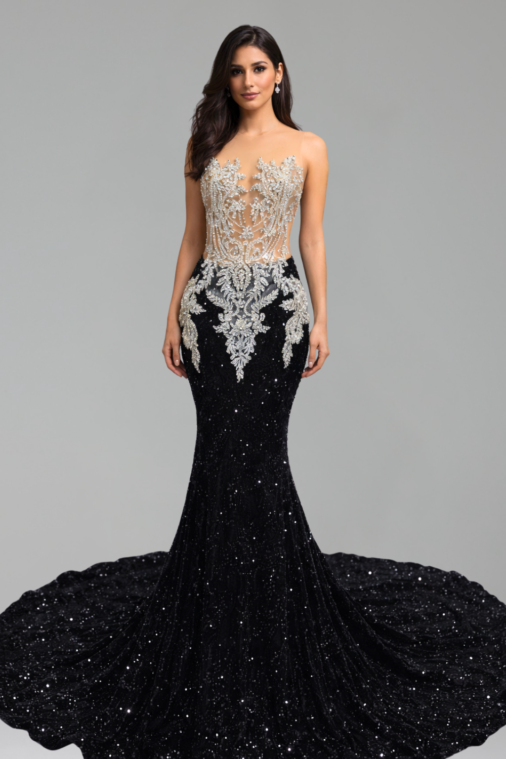 Illusion Lace Sequin Mermaid Gown - LAROSABRIDE