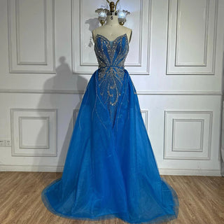 Ships in 2 to 5 Days - 2025 Custom Turquoise Strapless Mermaid Evening Gown – Saudi-Inspired Formal Dress with Overskirt