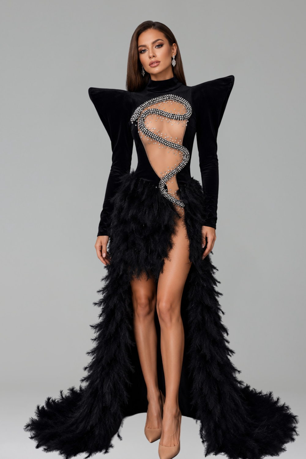 Golden Feather Illusion Gown - LAROSABRIDE