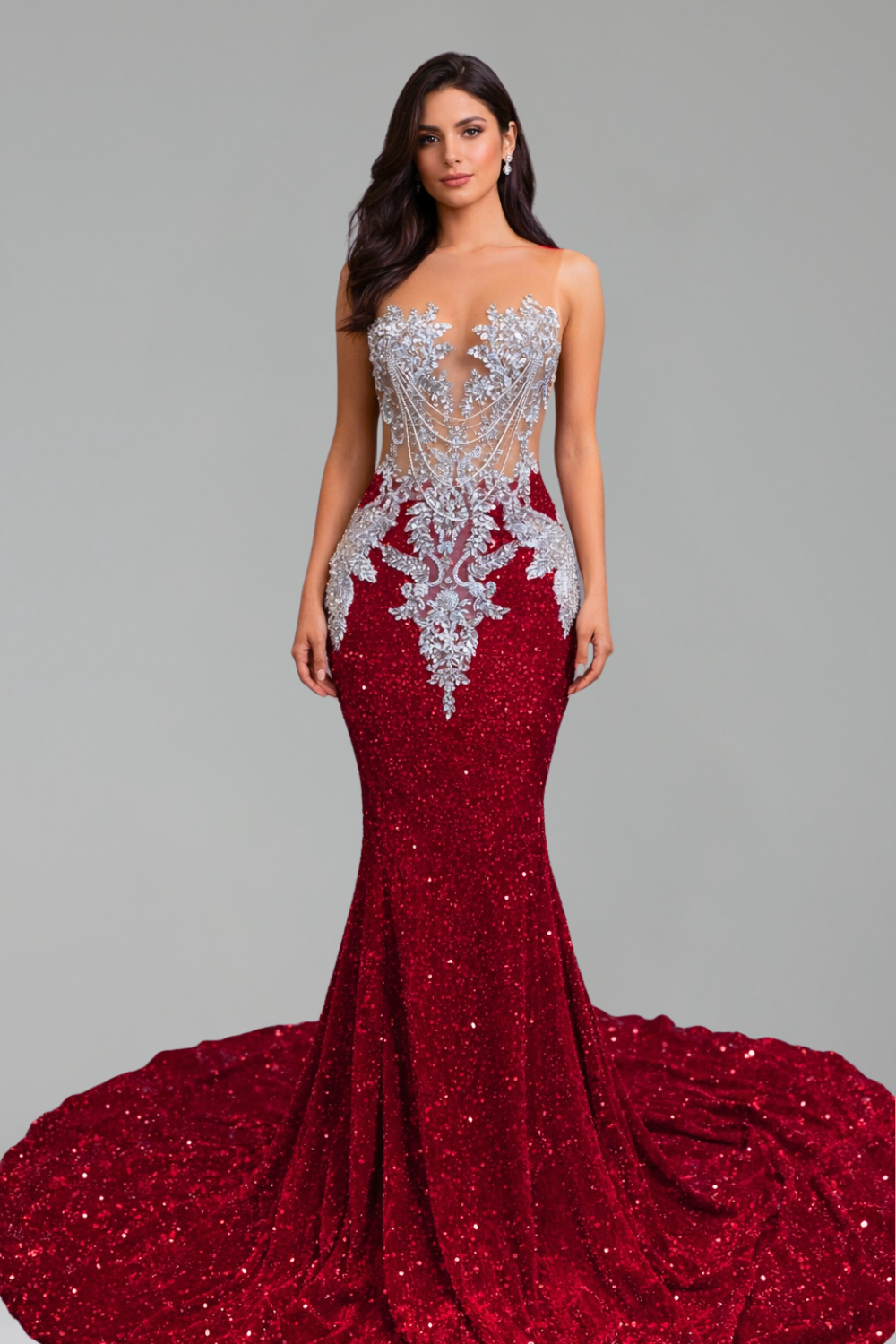 Illusion Lace Sequin Mermaid Gown - LAROSABRIDE