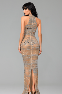 Crystal Embellished Illusion Halter Gown - LAROSABRIDE