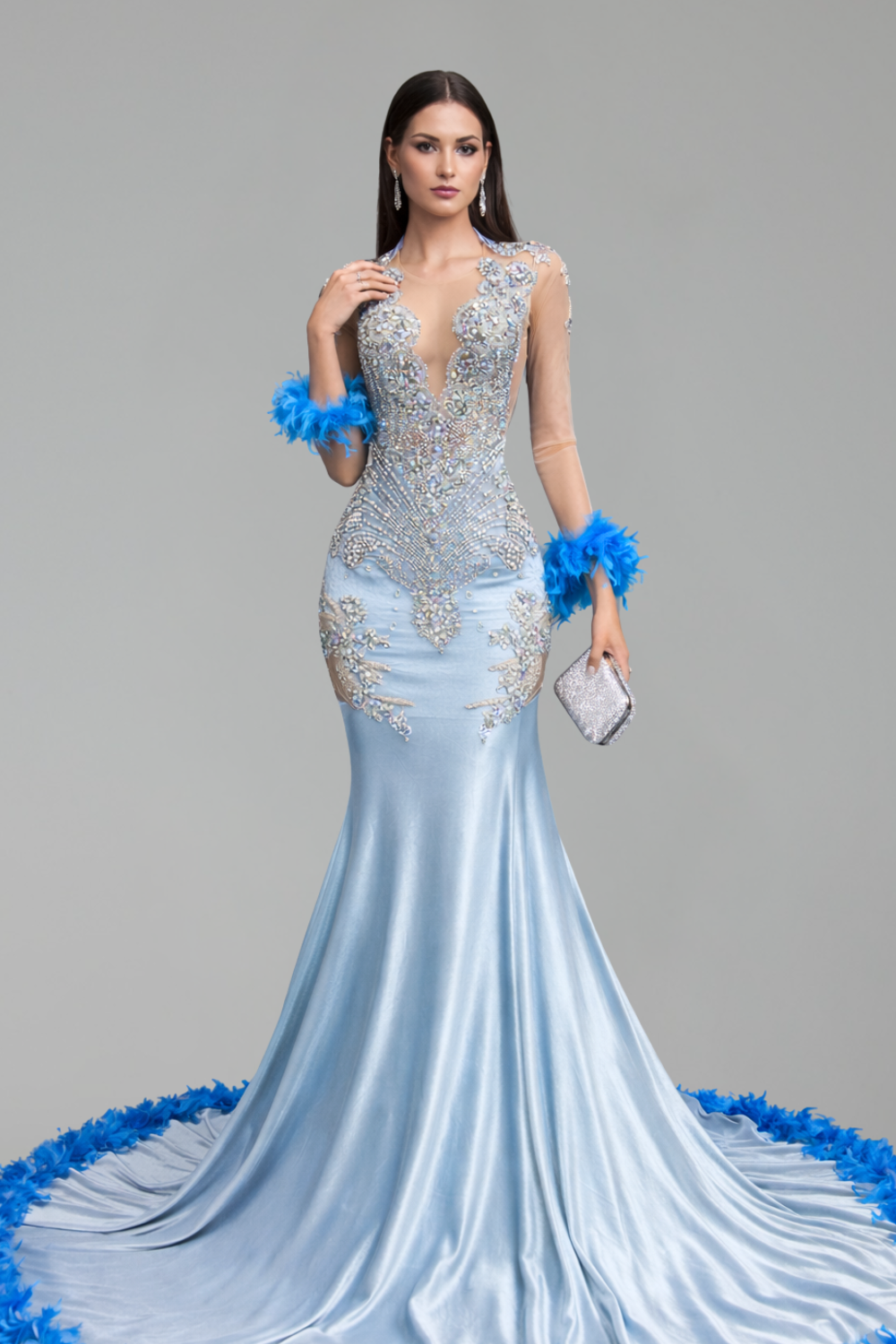 Sheer Embellished Long Sleeve Mermaid Gown - LAROSABRIDE