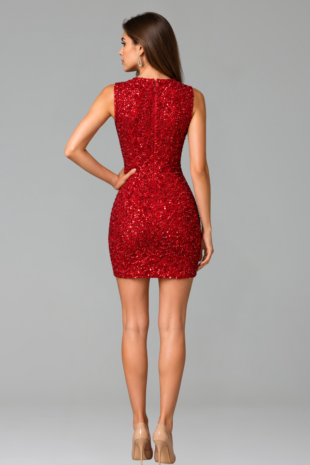 Illusion Crystal Embellished Mini Dress - LAROSABRIDE