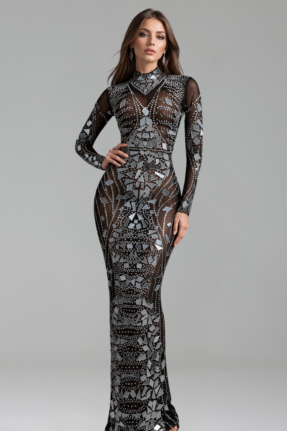 Mirror Mosaic Mesh Gown - LAROSABRIDE