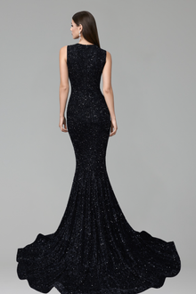 Black Beaded Mermaid Evening Dress - LAROSABRIDE
