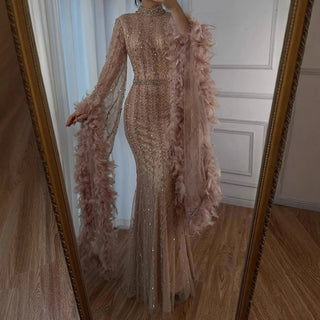 Rose-Gold Feathered Sparkle Gown