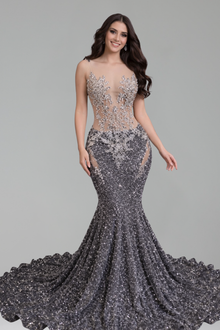 Beaded Illusion Mermaid Gown - LAROSABRIDE