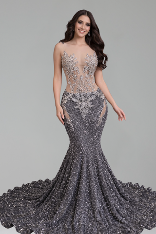 Beaded Illusion Mermaid Gown - LAROSABRIDE