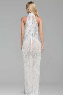 Silver Fringe Halter Gown-Larosabride