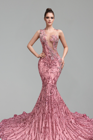 Beaded Sequin Mermaid Evening Gown - LAROSABRIDE
