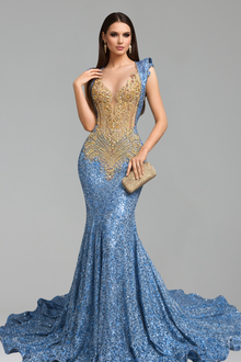 Illusion Appliqu� Sequin Mermaid Gown - LAROSABRIDE