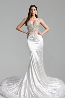 Halter Illusion Lace Satin Mermaid Gown - LAROSABRIDE