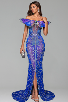 Off-Shoulder Embellished Mermaid Gown - LAROSABRIDE