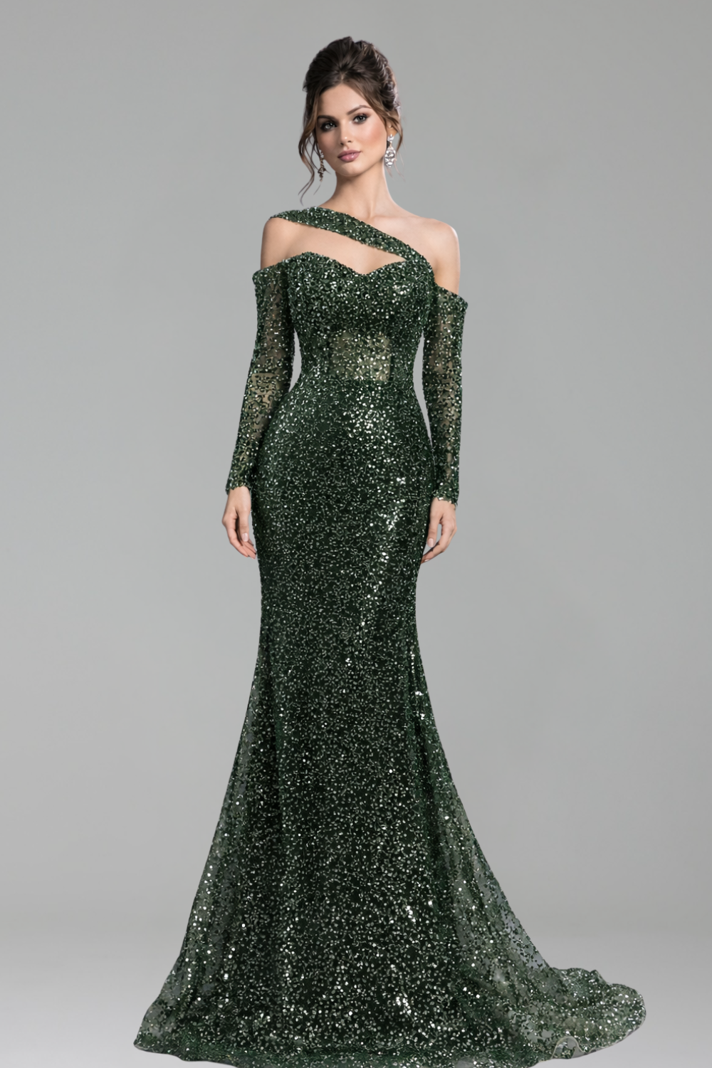 One-Shoulder Beaded Mermaid Gown - LAROSABRIDE