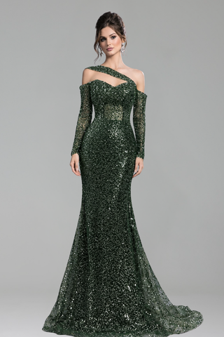 One-Shoulder Beaded Mermaid Gown - LAROSABRIDE
