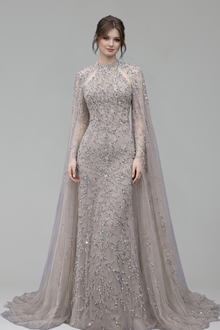 Beaded Mermaid Cape Dress - LAROSABRIDE