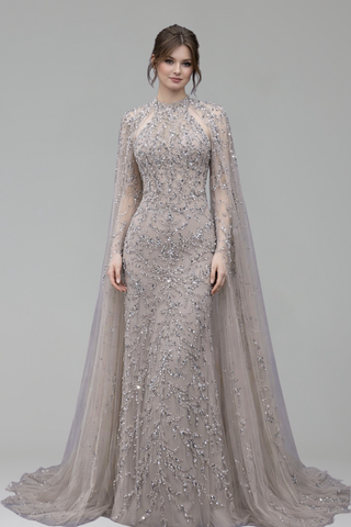 Beaded Mermaid Cape Dress - LAROSABRIDE