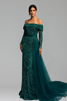 Boat Neck Mermaid Overskirt Dress - LAROSABRIDE