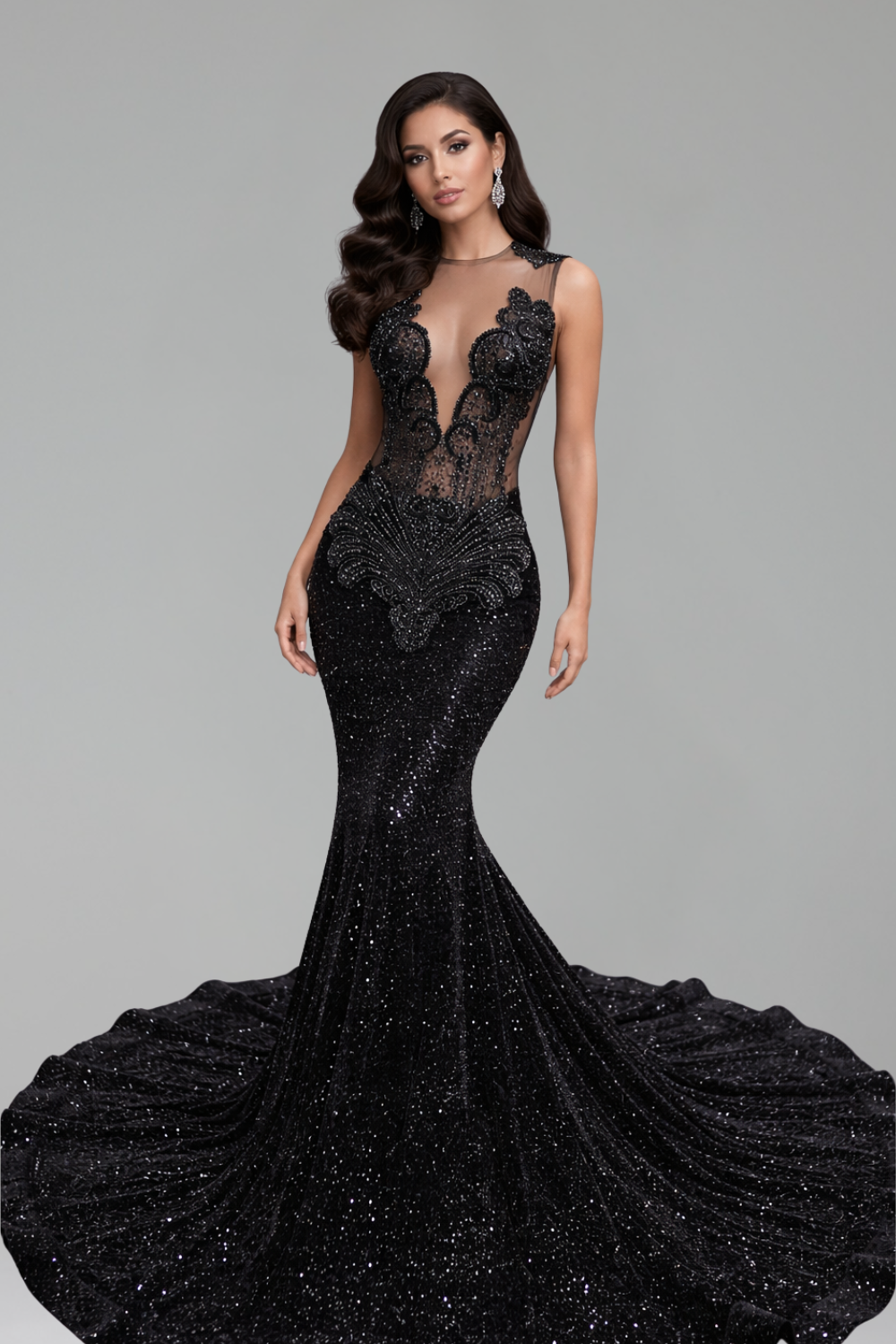 High Neck Beaded Mermaid Gown - LAROSABRIDE