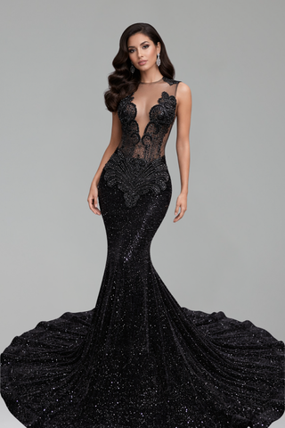 High Neck Beaded Mermaid Gown - LAROSABRIDE