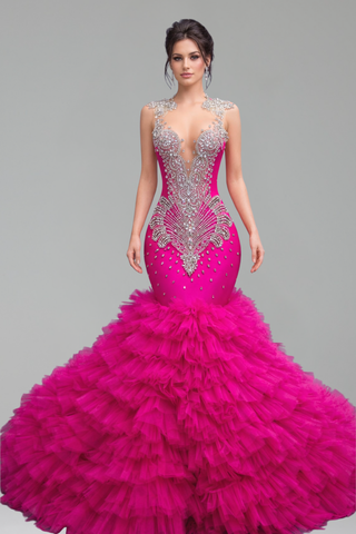 Beaded Illusion Mermaid Evening Dress