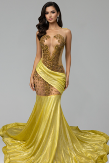 Iridescent Draped Illusion Mermaid Gown - LAROSABRIDE