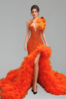 Beaded Tulle Mermaid Evening Dress - LAROSABRIDE