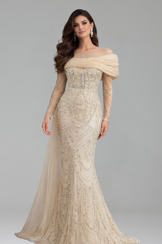 Beaded Mermaid Overskirt Dress - LAROSABRIDE