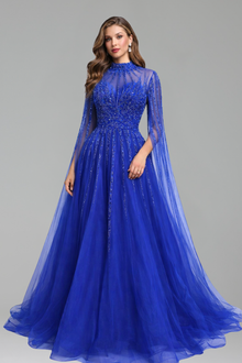Beaded Cape Sleeve A-Line Dress - LAROSABRIDE