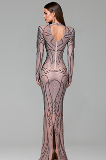 High Neck Rhinestone Embellished Gown - LAROSABRIDE