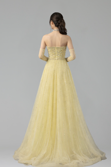 Beaded Yellow Halter Dress with Gloves - LAROSABRIDE