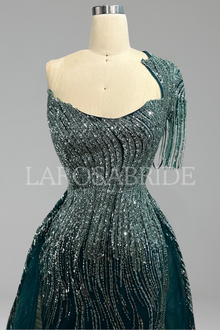 One-Shoulder Overskirt Dress-Larosabride